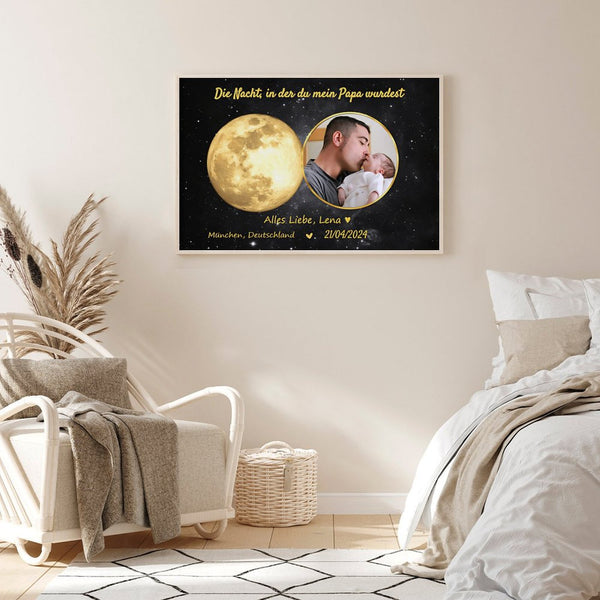 Personalisiertes Mondphasen-Poster "Die Nacht, in der du Papa wurdest" - Geschenk zur Geburt für neue Väter