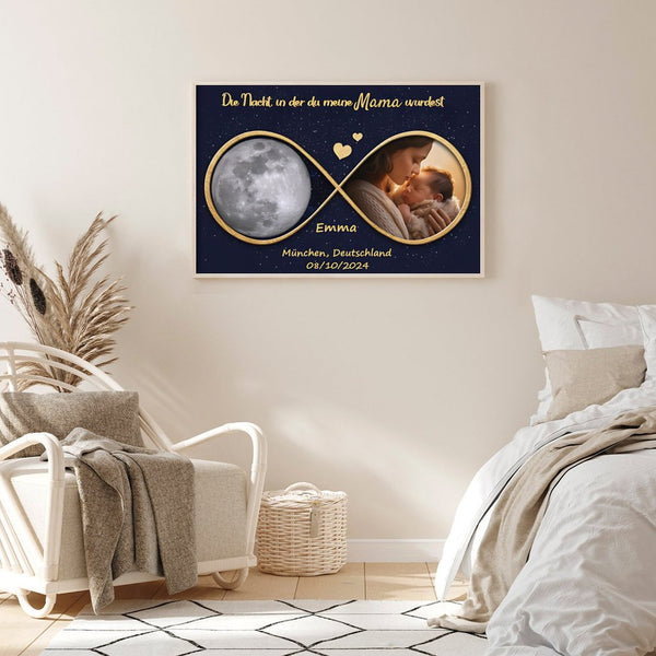 Personalisierte Leinwand "Für Immer" mit Mondphase & Foto - Einzigartiges Geschenk für Mama