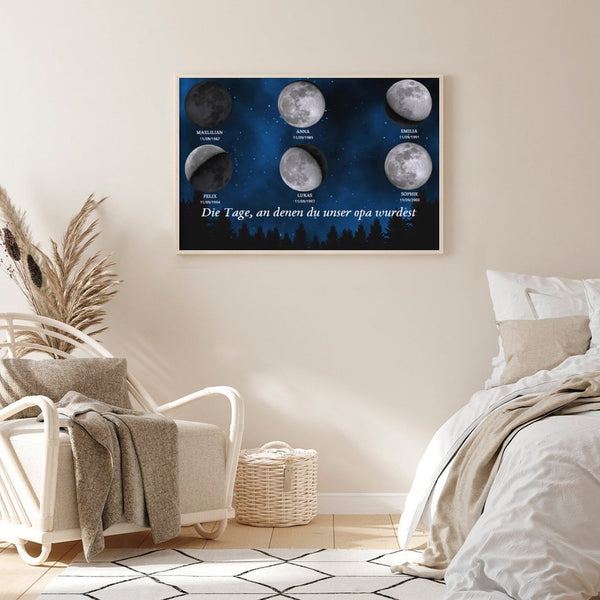 Personalisierte Familien-Mondphasen Leinwand "Unsere Sterne" - Geschenk für Eltern & Großeltern