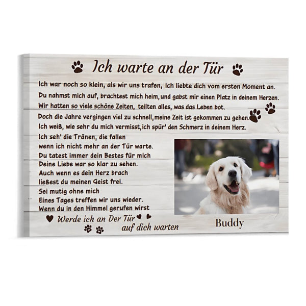 Personalisierte Gedenk-Leinwand für Haustiere "Ich warte an der Tür" - Emotionales Geschenk als Erinnerung an Hund & Katze